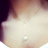 韩国新款珍珠锁骨链贝壳珍珠小金珠钛钢抽拉式项链个性装配饰品女