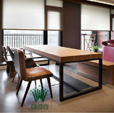 欧美式复古餐桌椅组合6人简约创意实木长方形饭桌铁艺酒吧桌促销