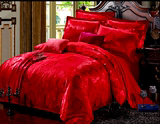 婚庆大红四件套结婚床上用品天丝提花床盖式被套家纺结婚被套单件