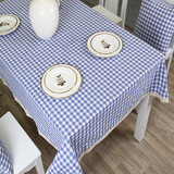 田园桌布布艺餐桌客厅餐厅台子野餐布蓝色格子防水长方形茶几布