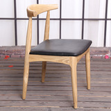 水曲柳牛角椅实木餐椅咖啡厅休闲椅北欧餐椅牛角椅奶茶店桌椅组合