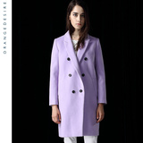 orange2015冬装新款欧美中性通勤紫色修身中长款羊毛呢子大衣女