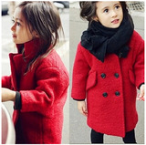 韩国童装女童冬季呢子外套儿童中长款加厚羊毛呢大衣棉大衣风衣