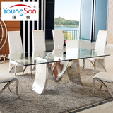 扬信家具 不锈钢餐桌椅组合现代钢化玻璃餐台小户型欧式创意饭桌