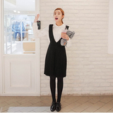 Cherrykoko韩国官网正品代购可验证2015秋冬风琴褶V领背带连衣裙