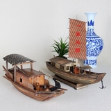 手工实木做旧木制帆船摆件乌篷船工艺品乌镇渔船模型江南水乡特色