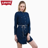 Levi's李维斯春夏季女士波点印花靛蓝纯棉长袖连衣裙19292-0002