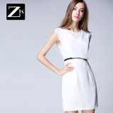 ZK女装2016新款夏季春装修身白色雪纺裙网纱连衣裙收腰显瘦气质潮