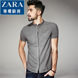 ZARA男装 香港代购新夏季韩版衬衣 立领短袖衬衫 商务休闲T恤大码