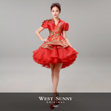 婚纱礼服 2015新款新娘敬酒服短款红色礼服中国风刺绣蓬蓬裙