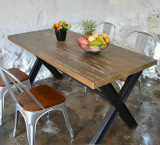 美式复古铁艺餐桌时尚创意酒吧咖啡厅桌椅实木长方形家用餐桌椅