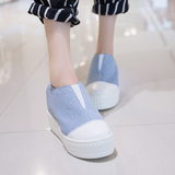 夏季纯色帆布鞋低帮内增高女韩版厚底松糕鞋浅口板鞋女学生白球鞋