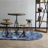 LOFT美式圆形铁链木艺单层创意餐桌整装个性桌子咖啡桌套件