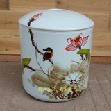 景德镇陶瓷茶饼盒瓷器手绘茶叶罐带盖米缸储物罐药材罐糖果缸10斤