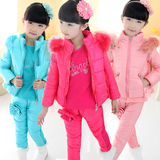 童装女童冬装2015新款棉衣卫衣加绒加厚运动三件套套装12岁女孩