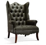 新古典美式老虎椅欧式条纹沙发休闲单人椅 高背沙发椅 伯爵椅