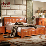 现代中式实木床1.8双人床橡胶木床1.5/1.2米单人床卧室家具高箱床