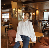 韩版时尚性感宽松显瘦慵懒BF风衬衫女长袖 纯色棉麻中长款衬衣女