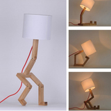 北欧宜家时尚创意台灯书房卧室床头台灯实木木头机器人折叠台灯