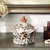 中式首饰盒 欧式裂纹陶瓷装饰盒复古花卉储存罐收纳盒桌面摆设品
