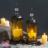 摩洛哥欧式复古古铜烛台 餐桌摆件 铁艺玻璃金色落地风灯