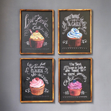 美式咖啡厅实木框装饰画彩色仙女杯子蛋糕挂画壁饰餐厅黑板壁画