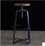 现货LOFT美式乡村复古铁艺实木吧台椅做旧螺旋升降椅吧台凳子椅子