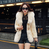 2015秋冬时尚流行韩版新款仿皮草中长款修身外套高档女装