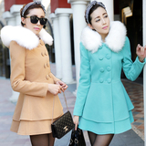 2015韩版秋冬新款大毛领修身显瘦羊绒女装毛呢外套中长款呢子大衣