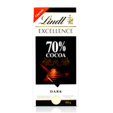 法国进口 Lindt瑞士莲特醇排装70%可可黑巧克力100g排块 休闲零食