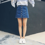 2016夏装新款女装牛仔裙半身短裙韩版高腰包臀裙单排扣A字一步裙