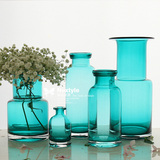 清新简约透明蓝色玻璃花瓶美式乡村插花摆件水培植物瓶子装饰花器
