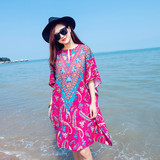 棉质连衣裙夏2016新款印花修身显瘦女波西米亚短裙海边度假沙滩裙