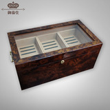 御茄堂★钢琴烤漆200支装实木玻璃面雪茄保湿盒正品顺丰包邮