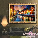 手绘欧式画餐厅挂画酒店油画客厅装饰画有框画巴黎街景V306