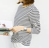 现货春季女装naning9韩国官网代购正品 韩版简单条纹圆领长袖T恤