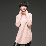 冬季韩版高领中款毛衣女宽松麻花套头粗毛线长袖打底针织衫大款潮
