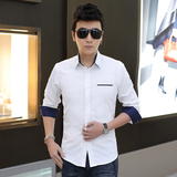 2016韩版男士长袖衬衫英伦修身秋季男装衬衣白色寸衫男薄款上衣潮