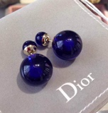 迪奥Dior 欧美代购秋季大小珍珠两用宝蓝色经典圆珠款耳钉