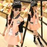 春秋款童装韩版女童套装全棉长袖中大童女孩子棒球外套裙子两件套