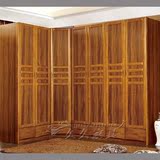 转角衣柜实木衣柜 自由组合衣橱 中式 橡木板木结合高衣柜99063