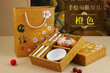 定制商务婚庆礼品釉下彩手绘陶瓷餐具套装 韩式碗筷礼盒情侣碗筷