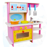 过家家儿童厨房玩具套装 木质仿真粉色煤气灶台女孩玩具3周岁礼物
