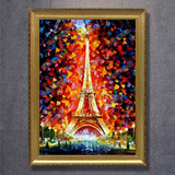 玄关挂画餐厅巴黎埃菲尔铁塔简约沙发背景墙装饰画厚油立体刀画