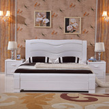 实木床榆木床开放漆白色床1.5/1.8米双人储物高箱床现代简约婚床