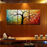 发财树手绘油画 客厅无框画客三联画 沙发墙装饰画抽象花卉立体画