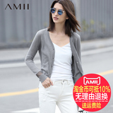 Amii[极简主义]2016夏新款修身显瘦长袖毛针织空调薄款开衫大码女
