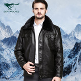 冬装新款七匹狼男装中老年男士皮衣中长款加绒加厚休闲皮夹克外套