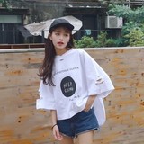 韩国ulzzang夏季女装原宿BF风韩版个性破洞宽松短袖T恤学生上衣潮