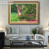 艾克纯手绘动物小鹿油画欧美式家居挂画办公室书房客厅玄关装饰画